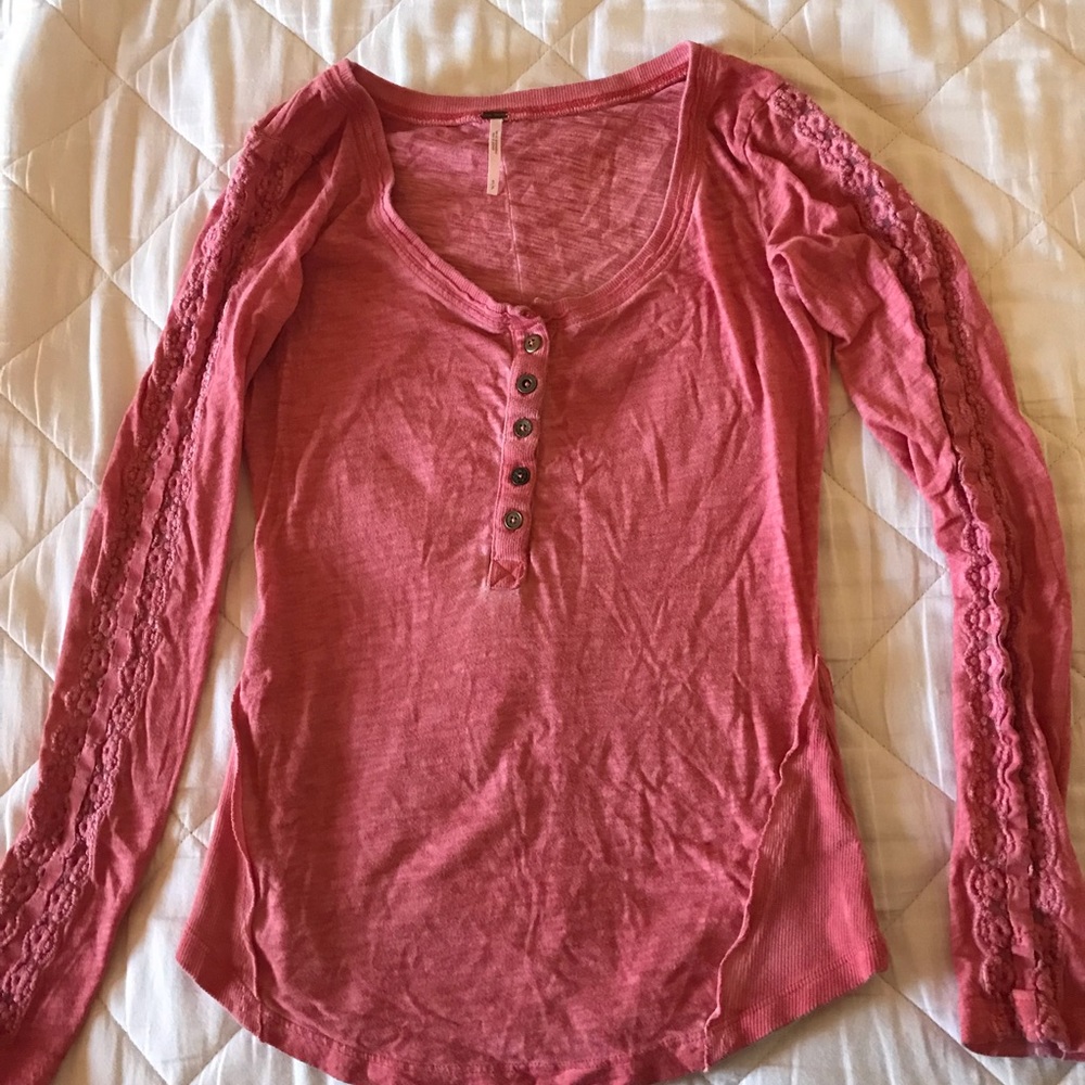 Pink stone washed long sleeve top